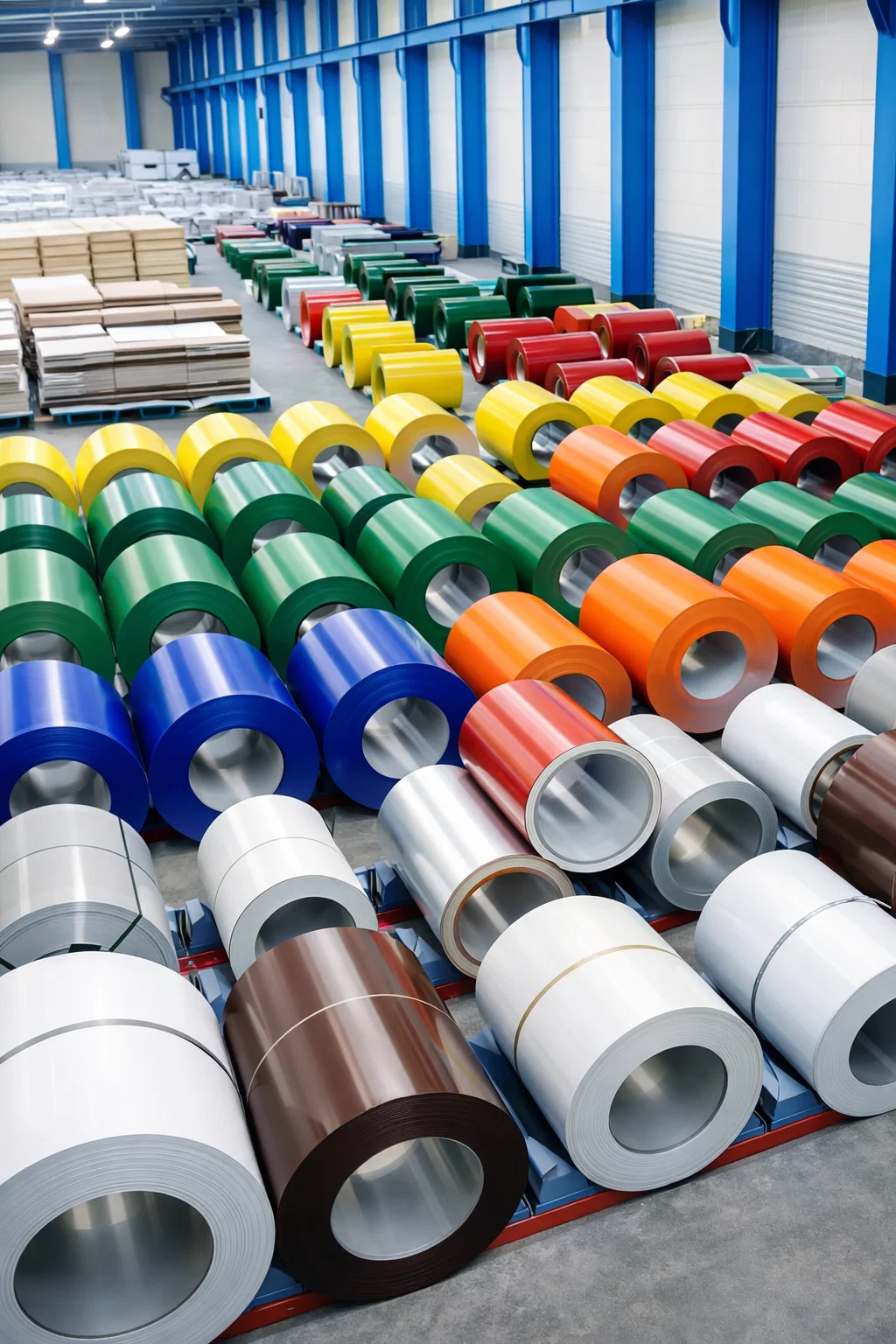 Galvalume steel coils stored in manufacturing facility